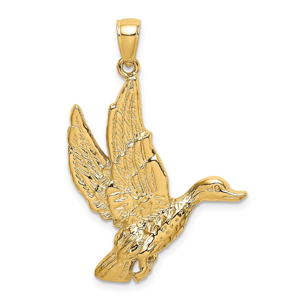 14k Yellow Gold Mini Animal Bird Flying Mallard Duck Necklace Charm Pendant